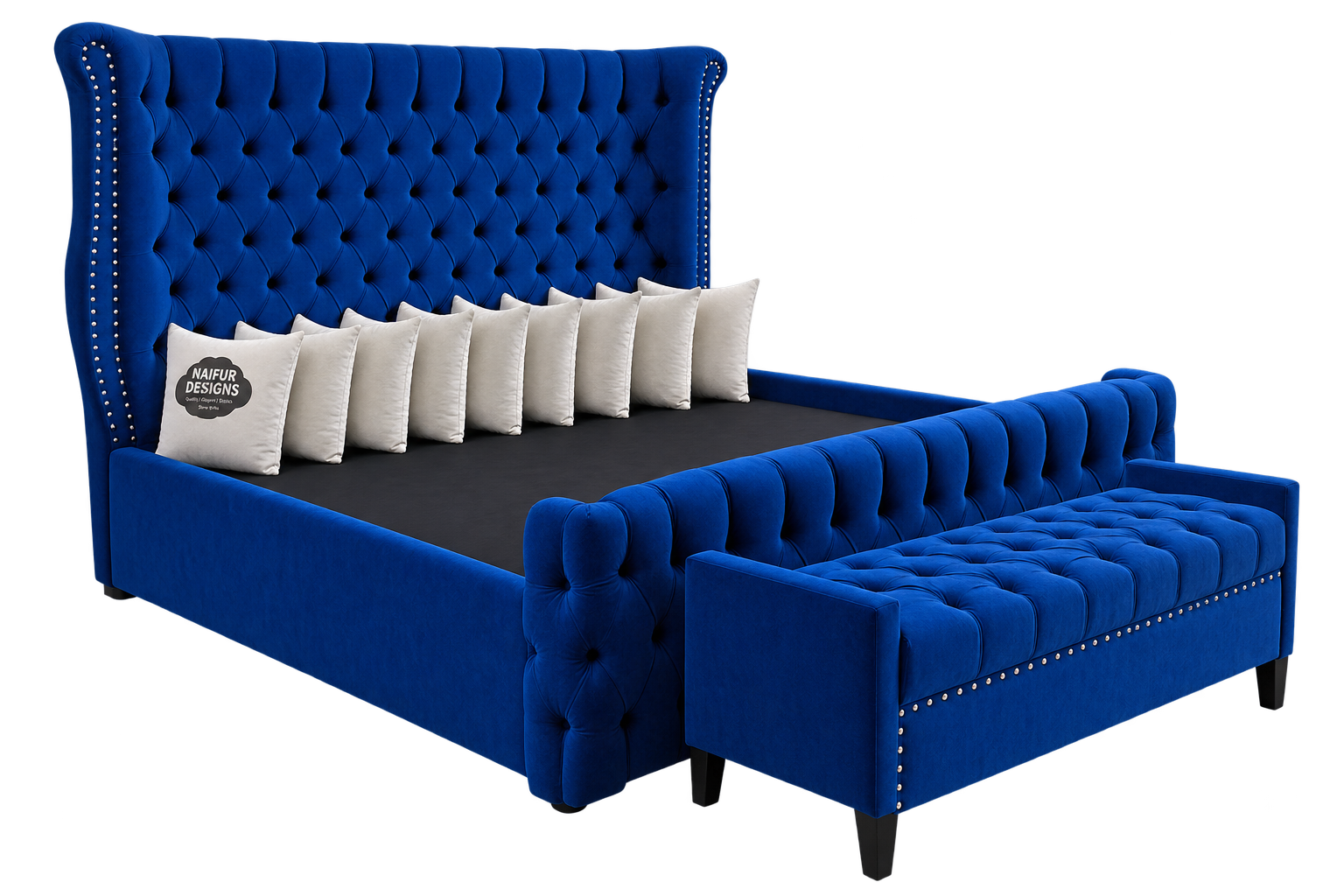 Naifur Chester Bed Chesterfield Luxury King Bed with Hydraulic Storage - Image 1
